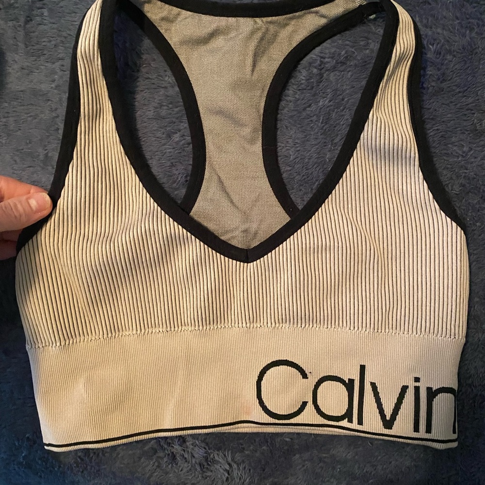 Calvin Klein Striped Black and Cream Sports Bra